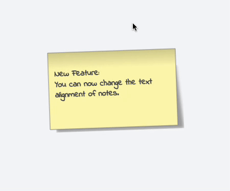 The wheel menu of a note shows an alignment section where the note's text alignment can be chosen.